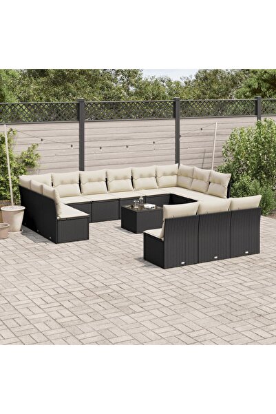 vidaxl Set mobilier de gradina cu perne, 14 piese, negru, poliratan