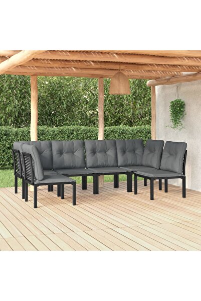 Concept Set mobilier de grădină, 6 piese, negru și gri, poliratan
