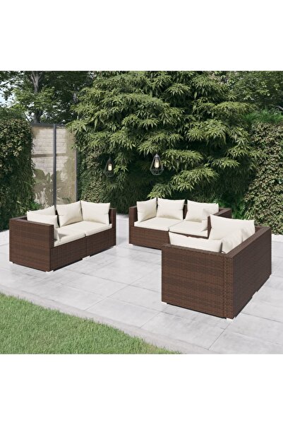 vidaxl Set mobilier de gradina cu perne, 6 piese, maro, poliratan