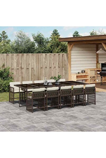 vidaxl Set mobilier de gradina cu perne, 11 piese, maro, poliratan