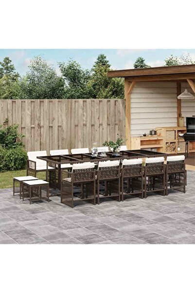 vidaxl Set mobilier de gradina cu perne, 15 piese, maro, poliratan