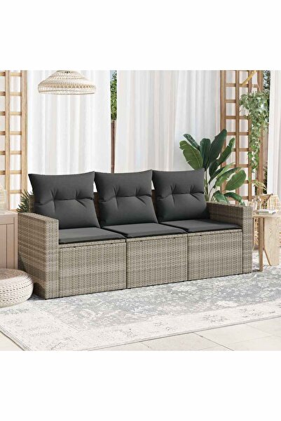 vidaxl Set canapele de gradina cu perne, 3 piese gri deschis poliratan