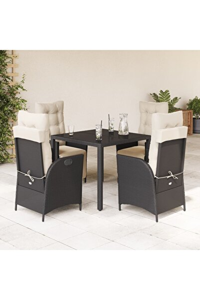 vidaxl Garden furniture set with cushions, 5 pieces, black, polyrattan