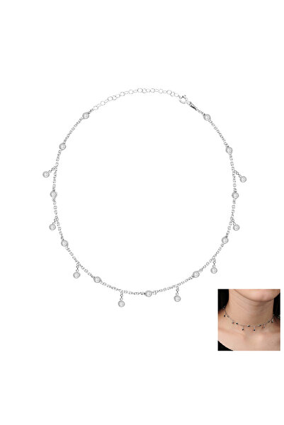 Emiliano Jewellery Zirkon Taşlı Pırlanta Montür Gümüş Rengi Kaplama Choker Gü...