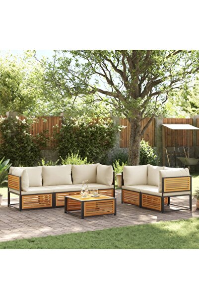 vidaxl Set de canapele gradina cu perne, 6 piese, lemn masiv acacia