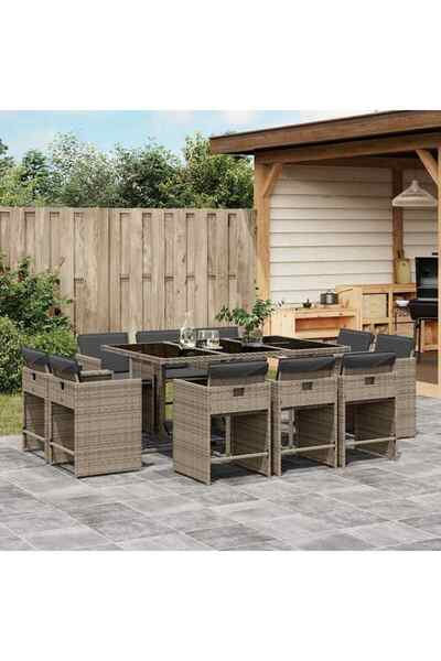 vidaxl Set mobilier de gradina cu perne, 11 piese, gri, poliratan