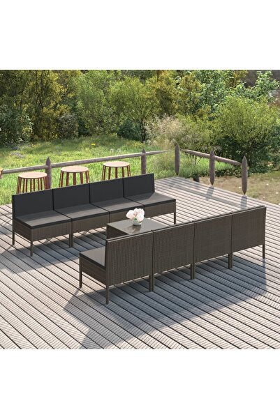 vidaxl Set mobilier de gradina cu perne, 9 piese, gri, poliratan