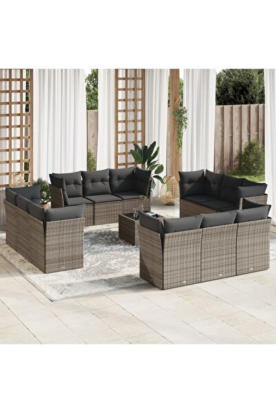 vidaxl Set mobilier de gradina cu perne, 13 piese, gri, poliratan