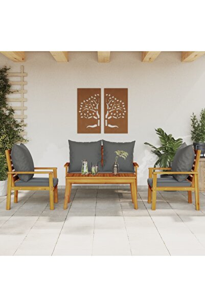 vidaxl Set mobilier de gradina cu perne, 4 piese, lemn masiv de acacia
