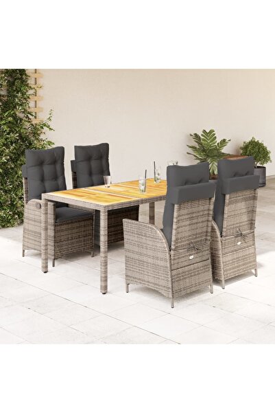 vidaxl Set mobilier de gradina cu perne, 5 piese, gri, poliratan