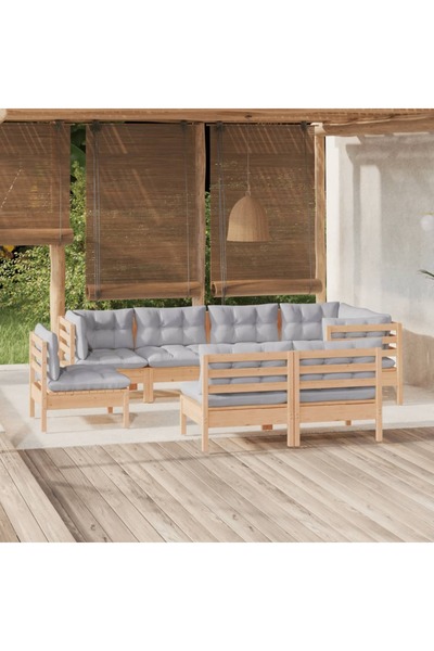 vidaxl Set mobilier de gradina cu perne gri, 8 piese, lemn masiv pin