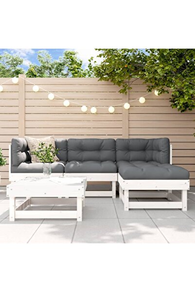 vidaxl 5-piece white solid pine wood garden relaxation furniture set
