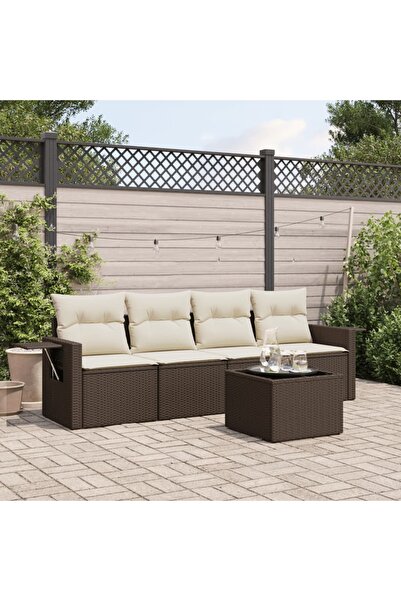 vidaxl Set canapele de gradina cu perne, 5 piese, maro, poliratan