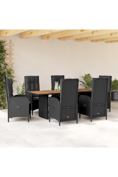 vidaxl Garden furniture set with cushions, 7 pieces, black, polyrattan