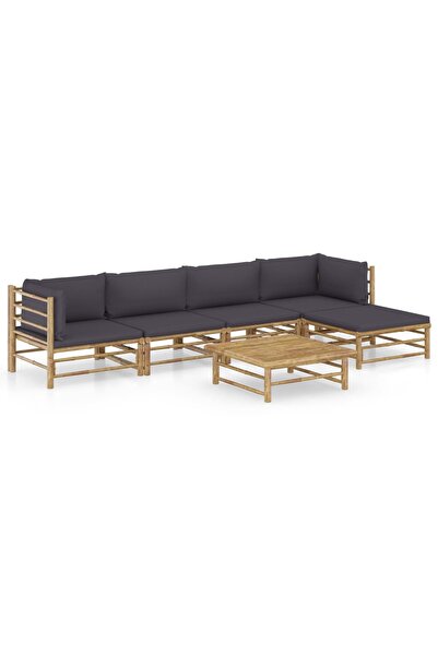 vidaxl Set mobilier de gradina cu perne gri a®nchis, 6 piese, bambus