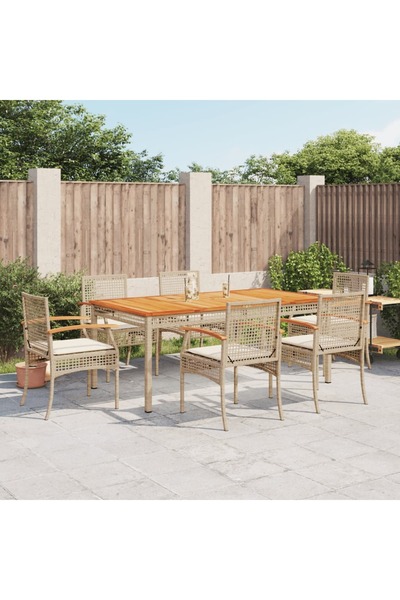 vidaxl 7-piece garden table set with cushions, beige, polyrattan