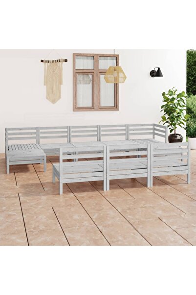 vidaxl Set mobilier de gradina, 10 piese, alb, lemn masiv de pin