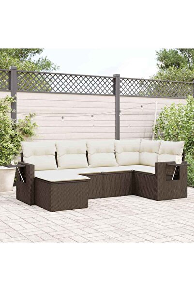 vidaxl Garden sofa set with cushions, 6 pieces, brown, polyrattan