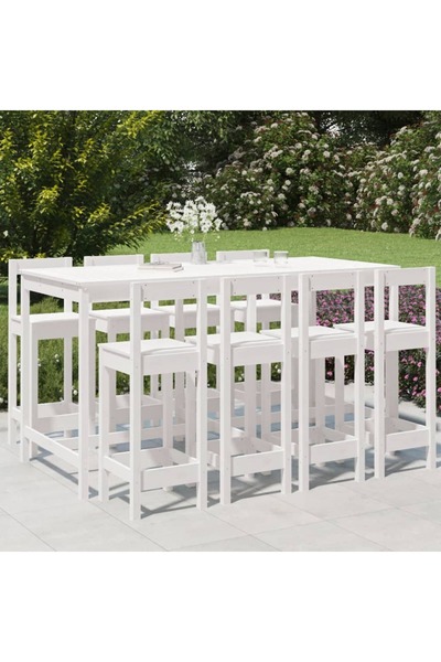 Concept Set bar de grădină, 9 piese, alb, lemn masiv de pin