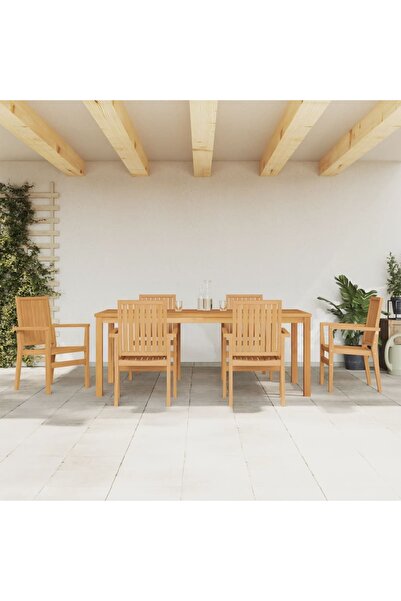 vidaxl Set mobilier de gradina, 7 piese, lemn masiv de tec