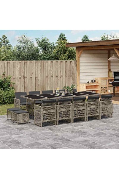 vidaxl Set mobilier de gradina cu perne, 15 piese, gri, poliratan