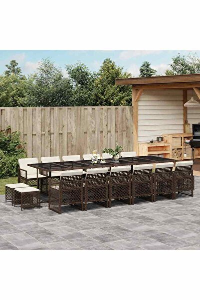 vidaxl Garden furniture set with cushions, 17 pieces, brown, polyrattan