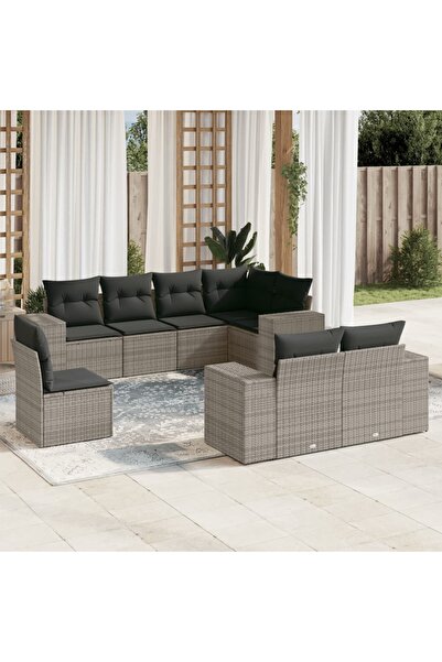 vidaxl Garden sofa set with cushions, 8 pieces, grey, polyrattan