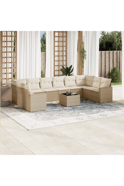 vidaxl Set canapele de gradina cu perne, 11 piese, bej, poliratan