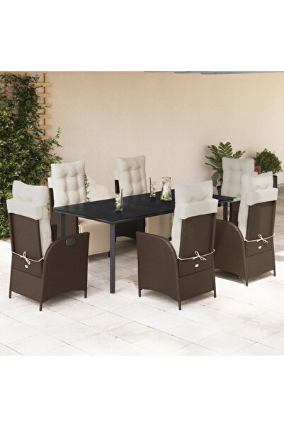 vidaxl Garden furniture set with cushions, 7 pieces, brown, polyrattan