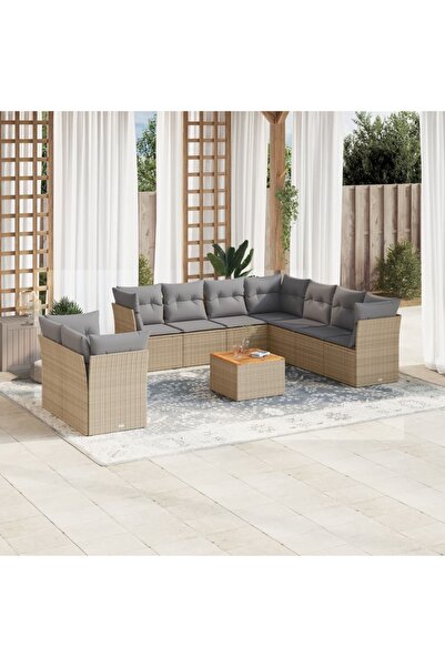vidaxl Set canapele de gradina cu perne, 10 piese, bej, poliratan