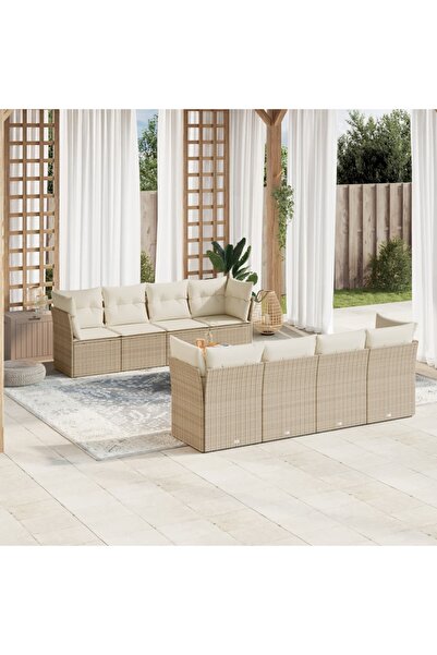 vidaxl Garden sofa set, 9 pieces, with cushions, beige, polyrattan