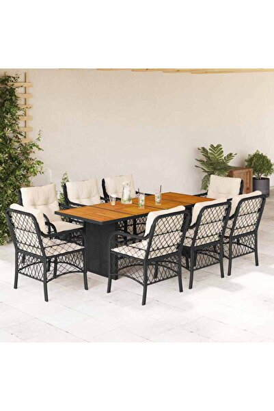 vidaxl Set mobilier de gradina cu perne, 9 piese, negru, poliratan