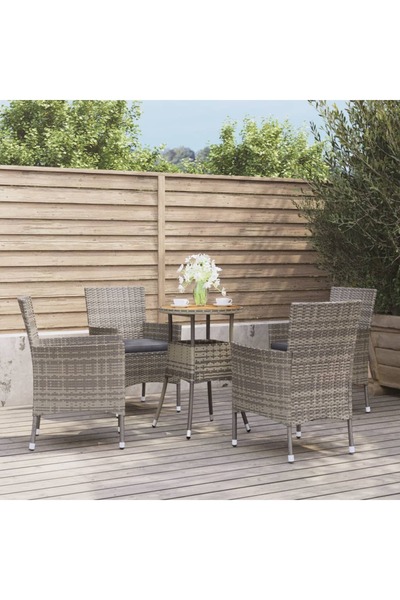 vidaxl Set bistro de gradina cu perne, 5 piese, gri, poliratan