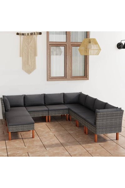 vidaxl Set mobilier de gradina cu perne, 9 piese, gri, poliratan