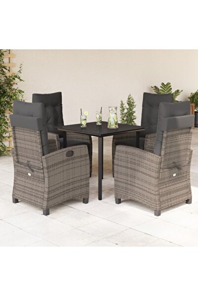 vidaxl Set mobilier de gradina cu perne, 5 piese, gri, poliratan