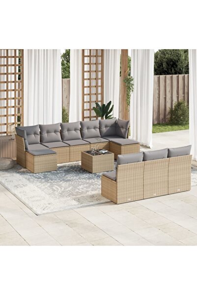 vidaxl Set canapele de gradina cu perne, 11 piese, bej, poliratan