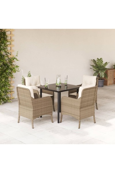 vidaxl Set mobilier de gradina cu perne, 5 piese, bej, poliratan