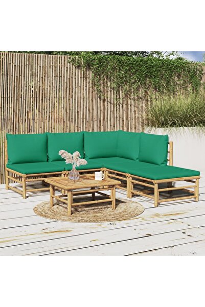 Concept Set mobilier de grădină cu perne verzi, 6 piese, bambus