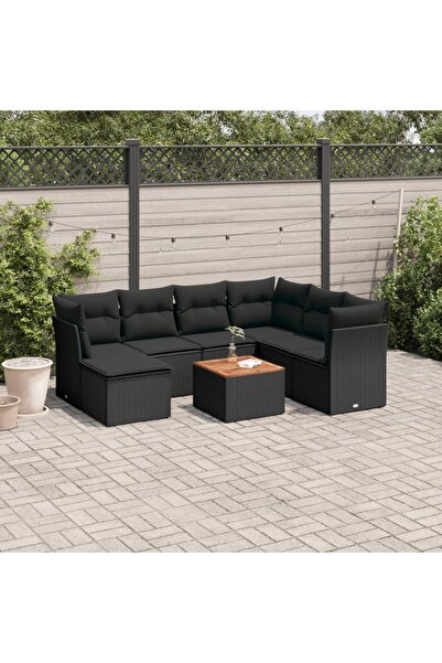 vidaxl Set mobilier de gradina cu perne, 8 piese, negru, poliratan