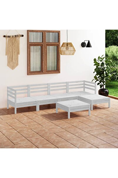 vidaxl Set mobilier de gradina, 6 piese, alb, lemn masiv de pin