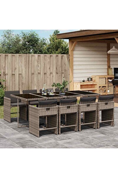 vidaxl Set mobilier gradina cu perne, 9 piese, gri, poliratan
