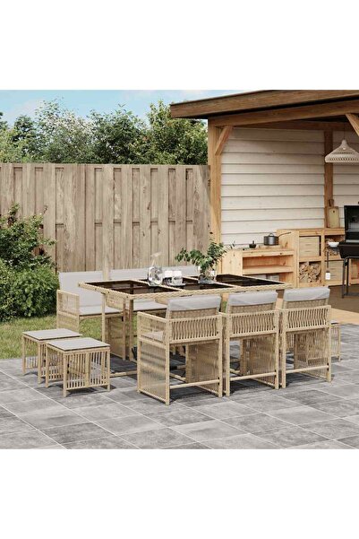 vidaxl Set mobilier de gradina cu perne, 11 piese, bej, poliratan
