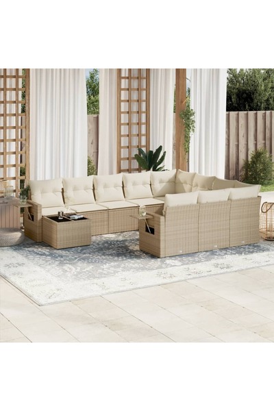 vidaxl Garden sofa set with cushions, 11 pieces, beige, polyrattan