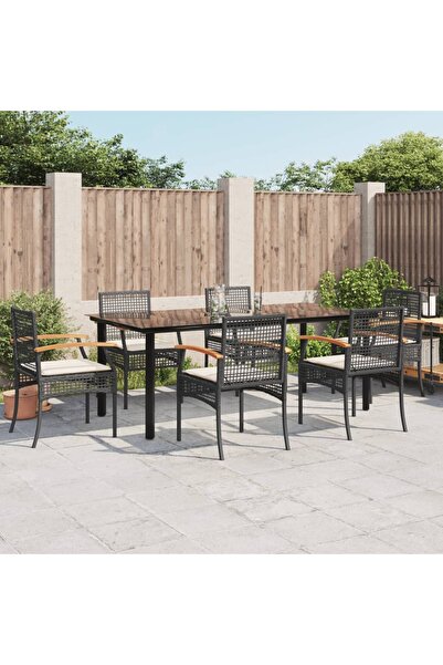 vidaxl Set mobilier de gradina cu perne, 7 piese, negru, poliratan