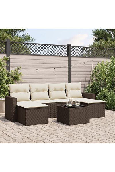 vidaxl Garden sofa set with cushions, 7 pieces, brown, polyrattan