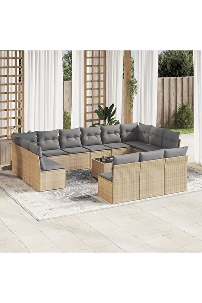 vidaxl Set canapele de gradina, 14 piese, cu perne, bej, poliratan