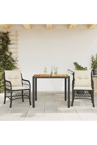vidaxl Bistro set with cushions, 3 pieces, black, polyrattan