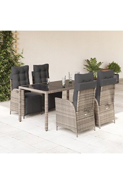 vidaxl Set mobilier de gradina cu perne, 5 piese, gri, poliratan