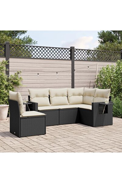 vidaxl Set mobilier de gradina cu perne, 5 piese, negru, poliratan