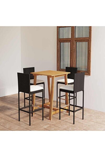 vidaxl Set mobilier bar de gradina cu perne, 5 piese, negru